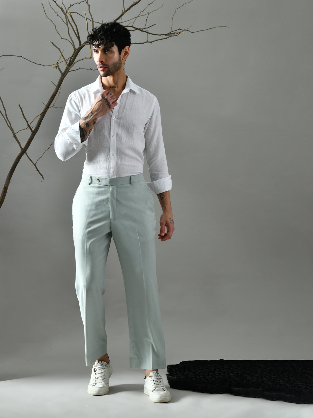 Regular Fit Crepe Trousers (Pista Green)