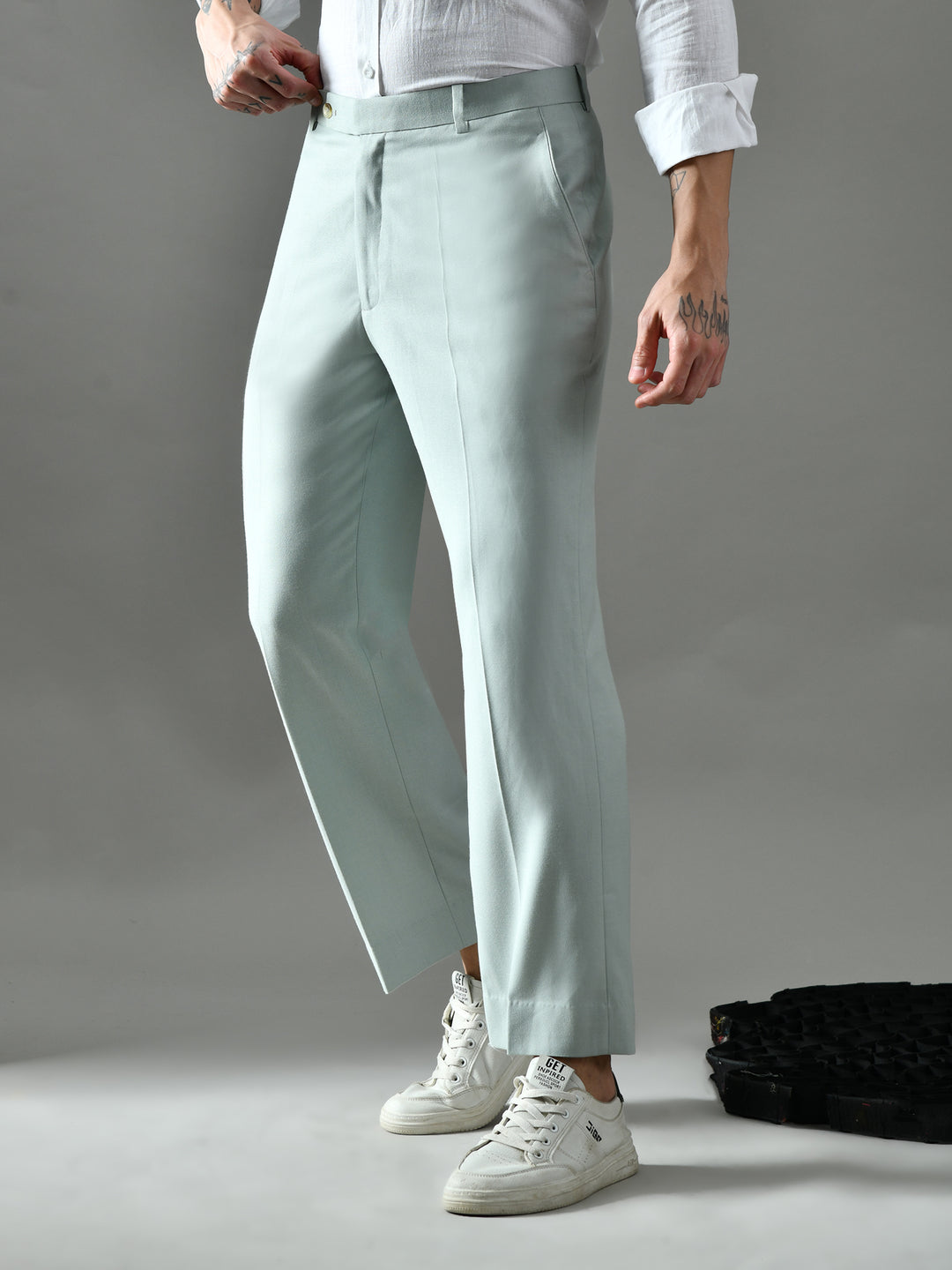 Regular Fit Crepe Trousers (Pista Green)