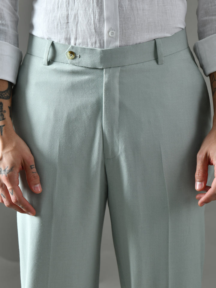 Regular Fit Crepe Trousers (Pista Green)