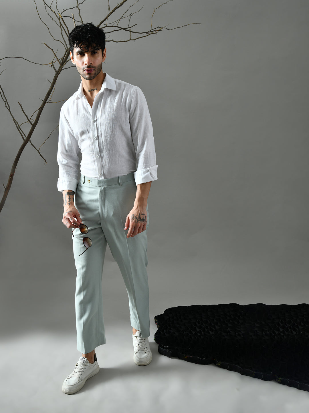 Regular Fit Crepe Trousers (Pista Green)