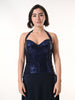 MIRAGE Navy Sequin Halter Evening Dress