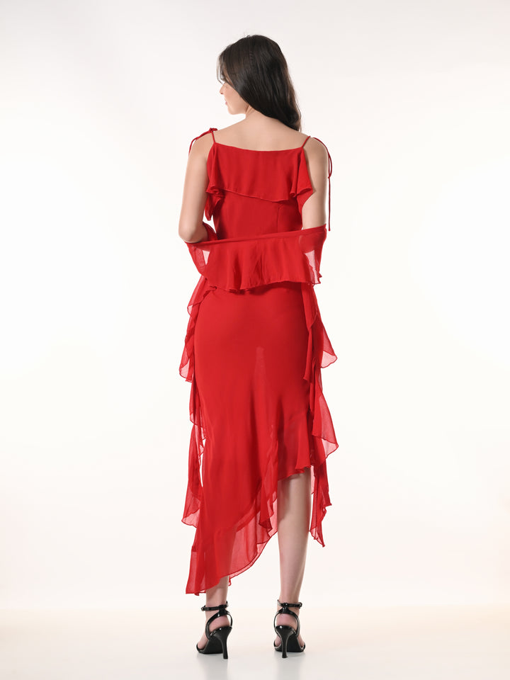 Celeste Red Georgette Western Dress