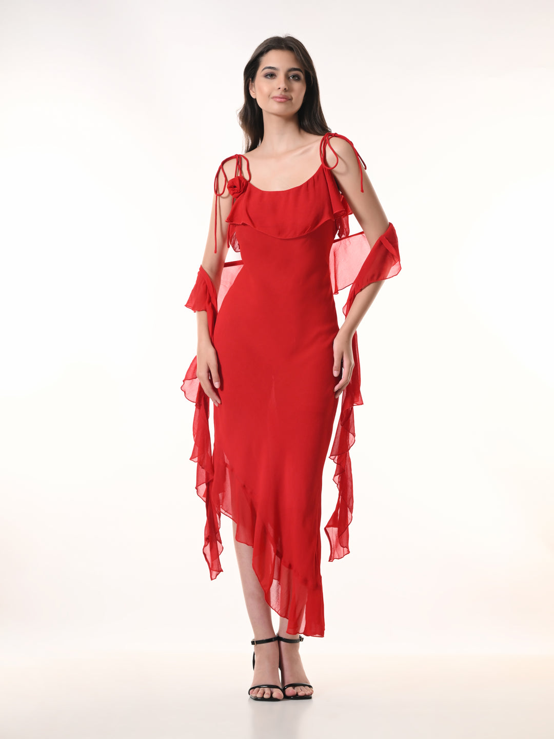 Celeste Red Georgette Western Dress