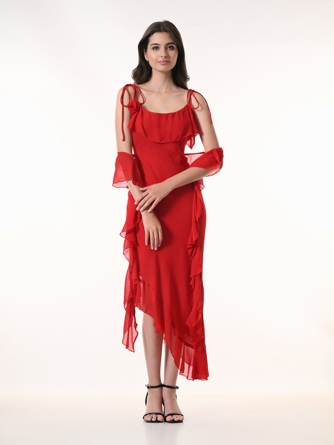 Celeste Red Georgette Western Dress