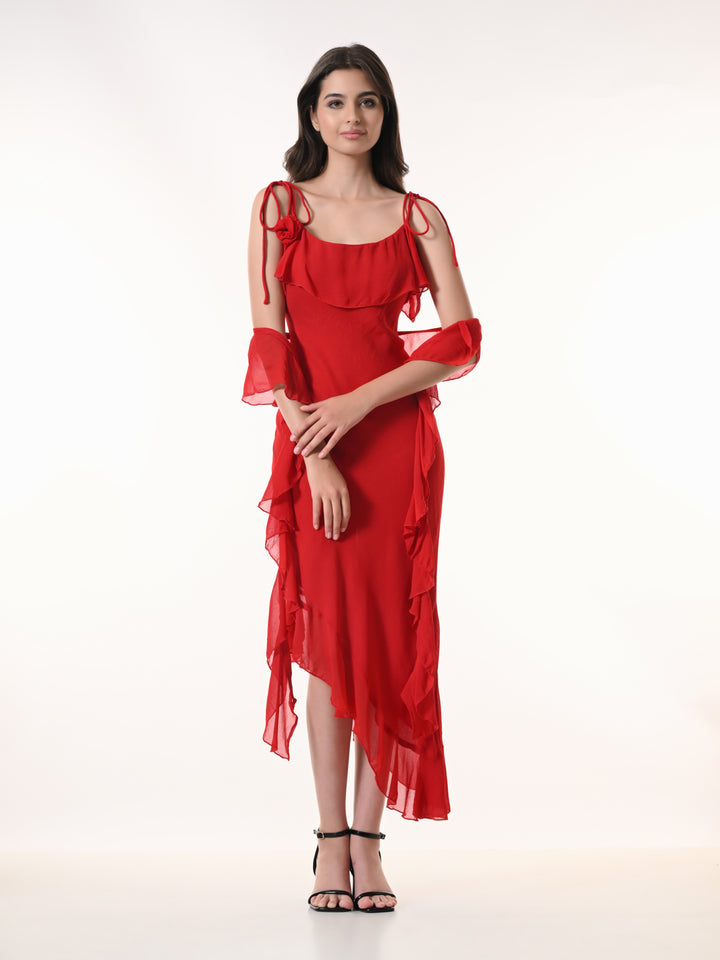 Celeste Red Georgette Western Dress
