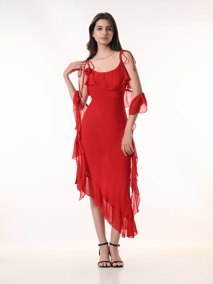 Celeste Red Georgette Western Dress