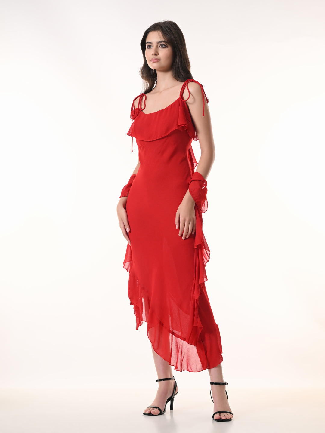 Celeste Red Georgette Western Dress