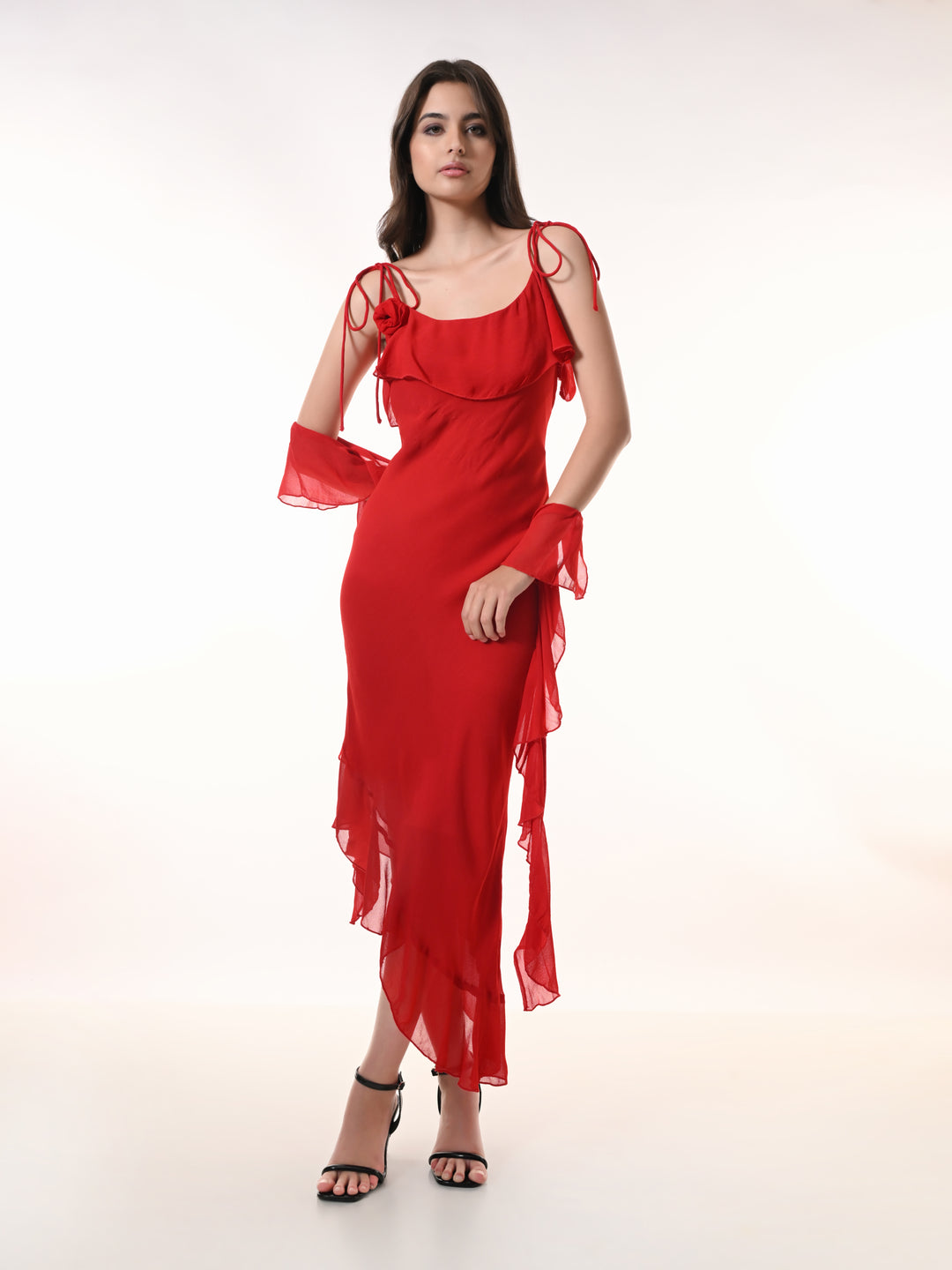 Celeste Red Georgette Western Dress
