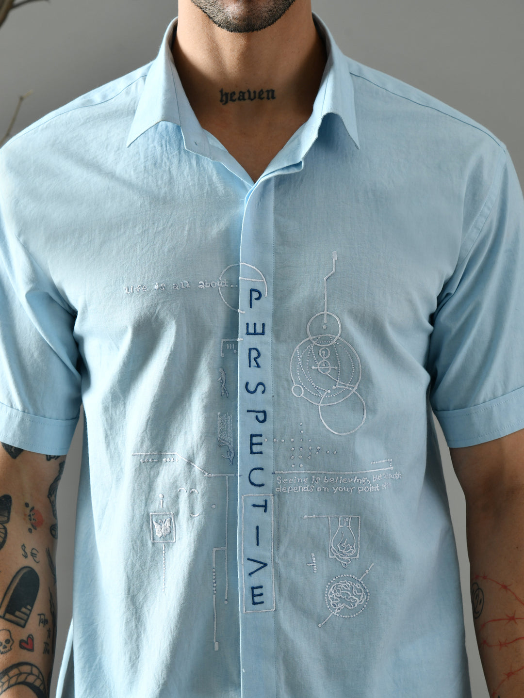 Straight Fit Embroidered Poplin Shirt (Powder Blue)