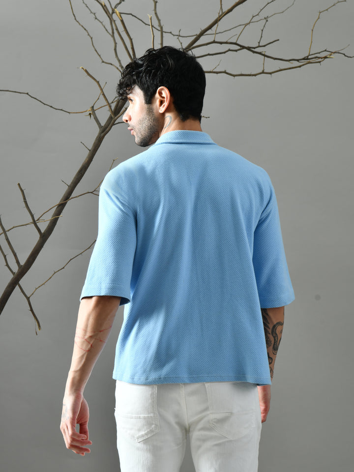 Loose Fit Waffle Knit Shirt (Sky Blue)