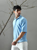 Loose Fit Waffle Knit Shirt (Sky Blue)