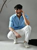 Loose Fit Waffle Knit Shirt (Sky Blue)