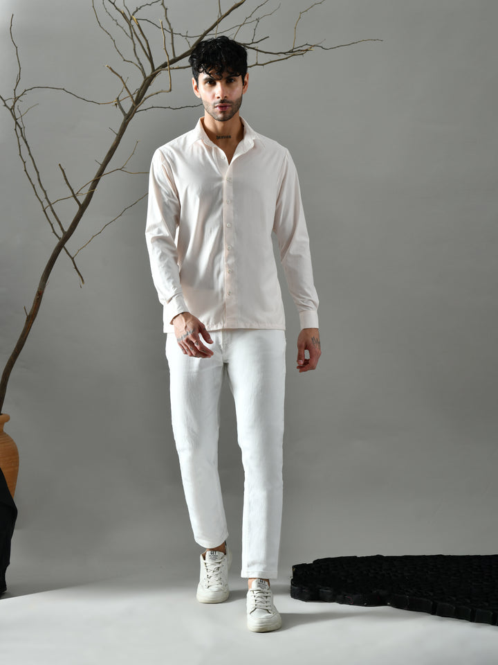 Regular Fit Cotton Satin Shirt (Pale Pink)