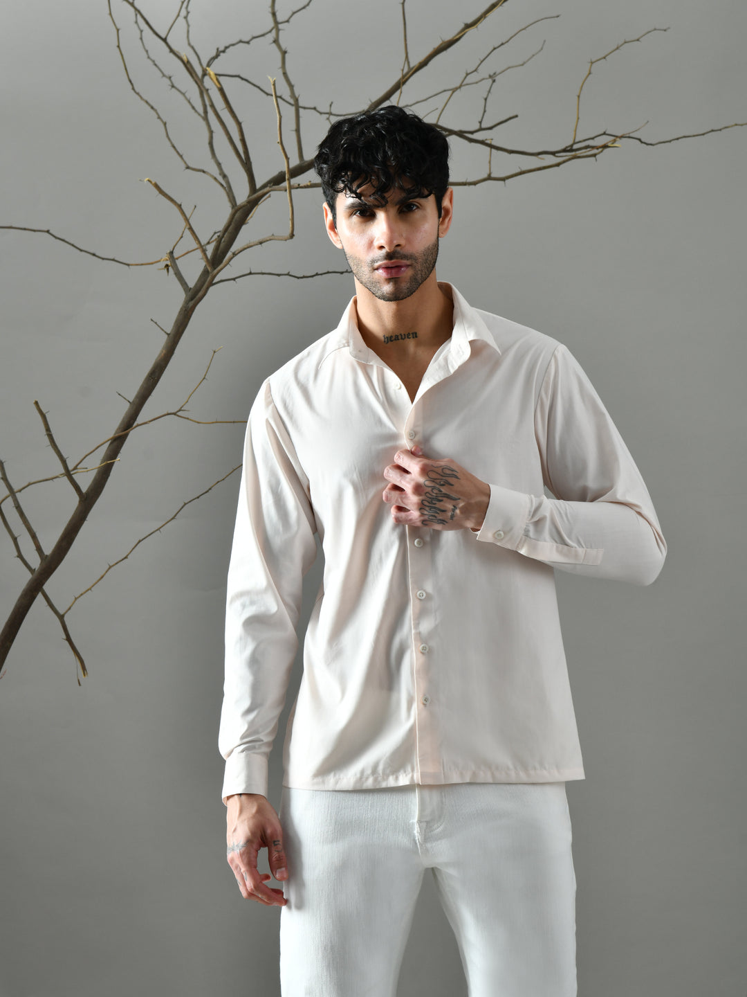 Regular Fit Cotton Satin Shirt (Pale Pink)