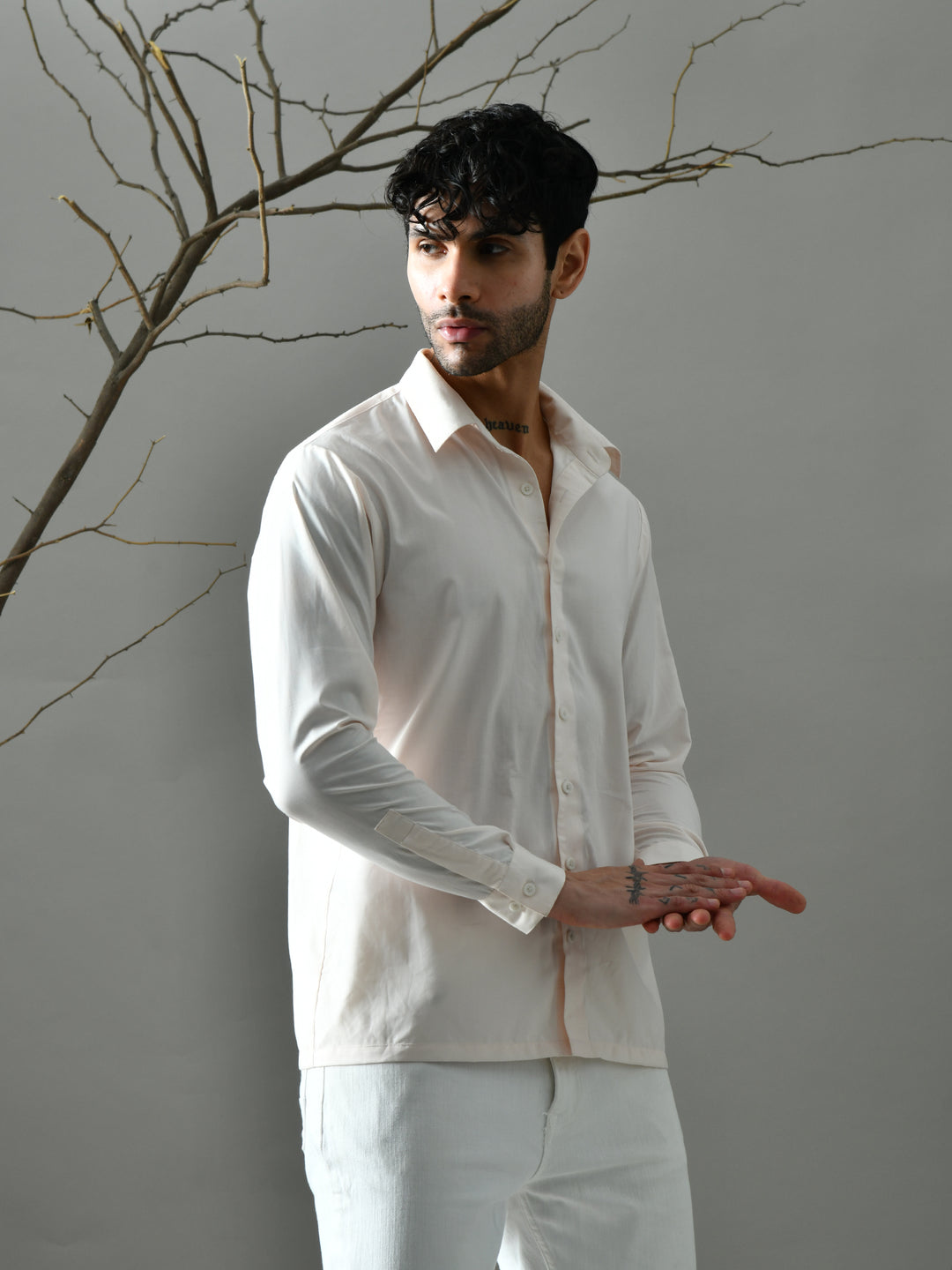 Regular Fit Cotton Satin Shirt (Pale Pink)