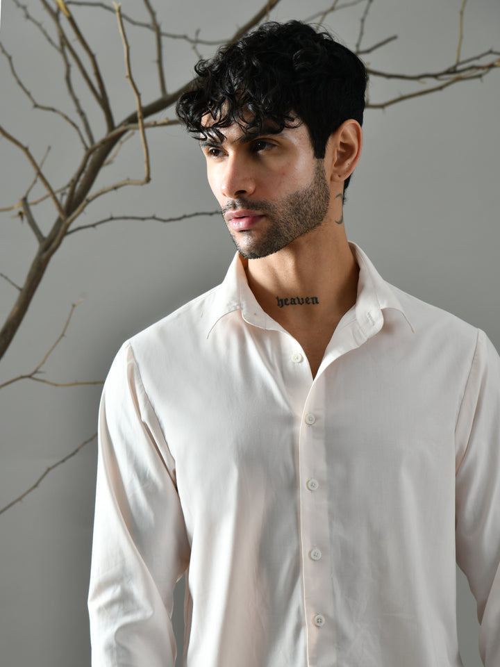 Regular Fit Cotton Satin Shirt (Pale Pink)