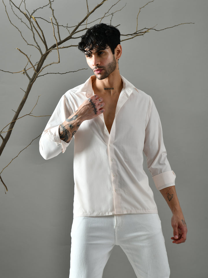 Regular Fit Cotton Satin Shirt (Pale Pink)