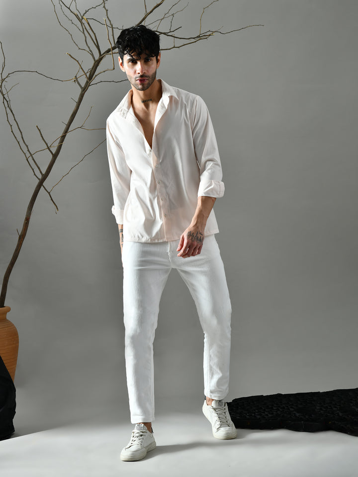 Regular Fit Cotton Satin Shirt (Pale Pink)