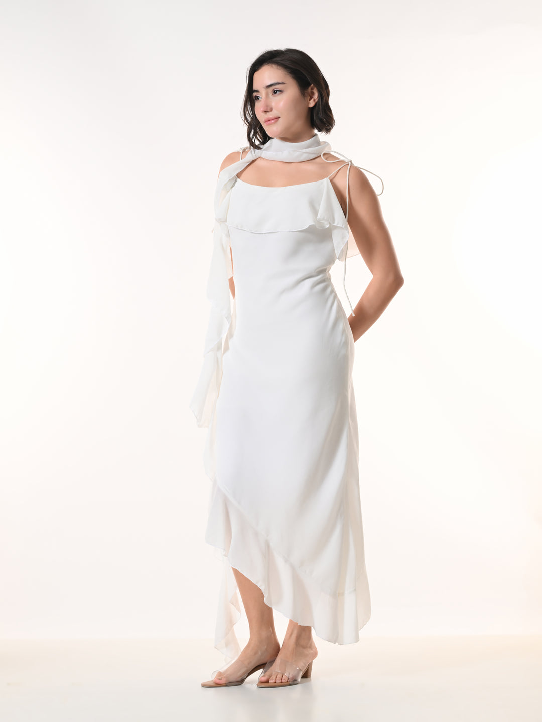 Celeste white Georgette Western Dress