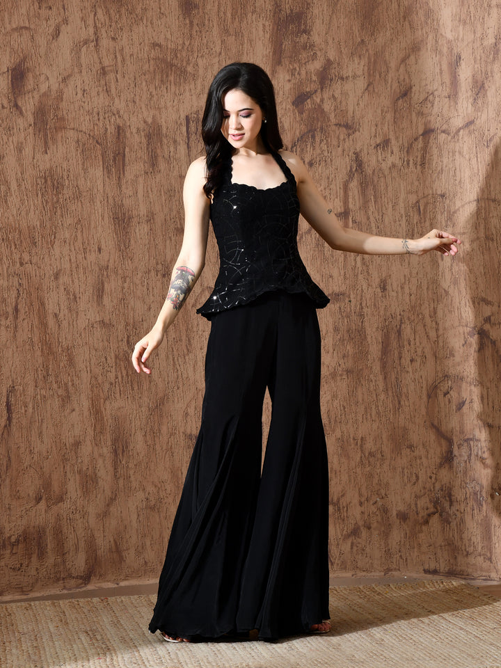 Kaila Black Sequins Indo-Western Sharara Set (Black)