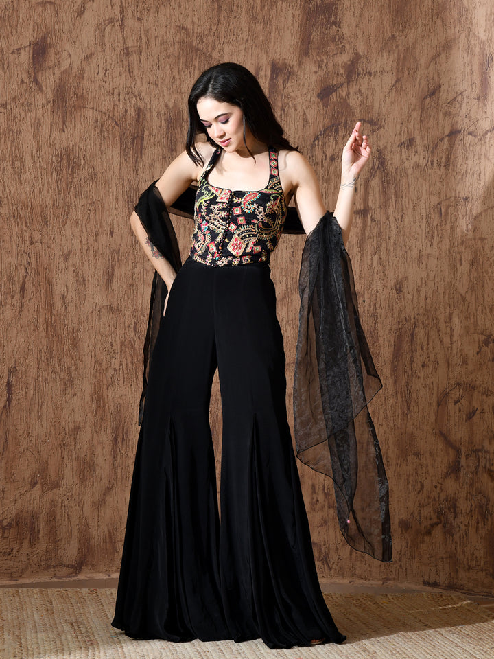 Kesha Indo-Western Crepe Sharara Set (Black)