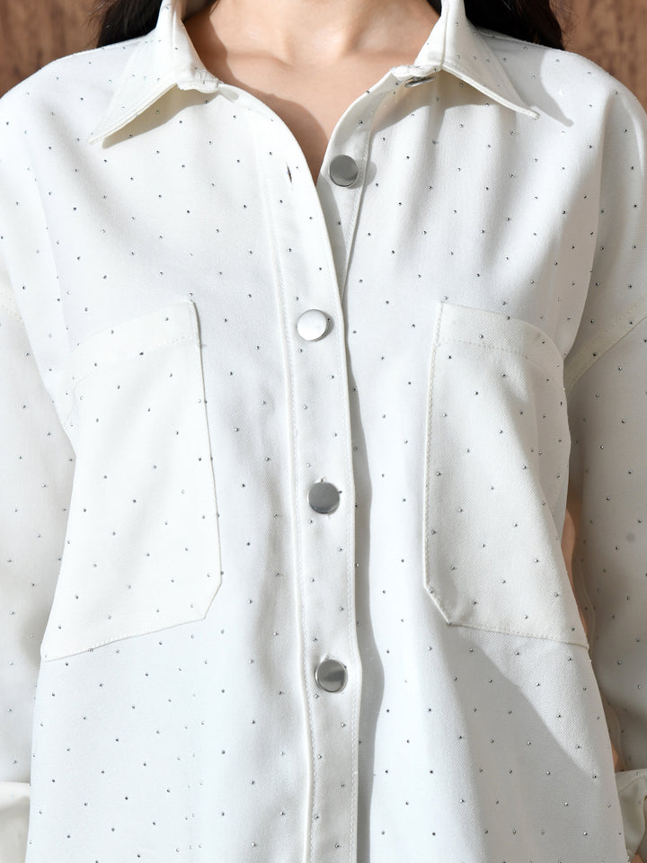 Jane White Twill Non-Denim Western Shirt (White)