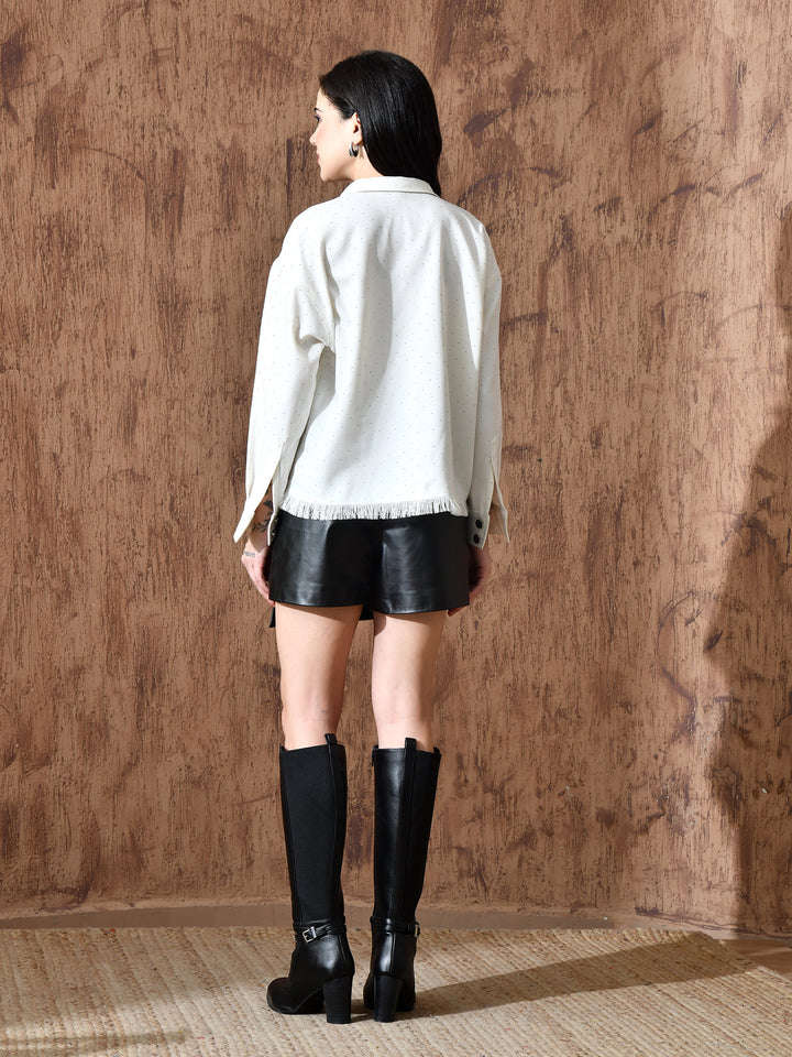 Jane White Twill Non-Denim Western Shirt (White)