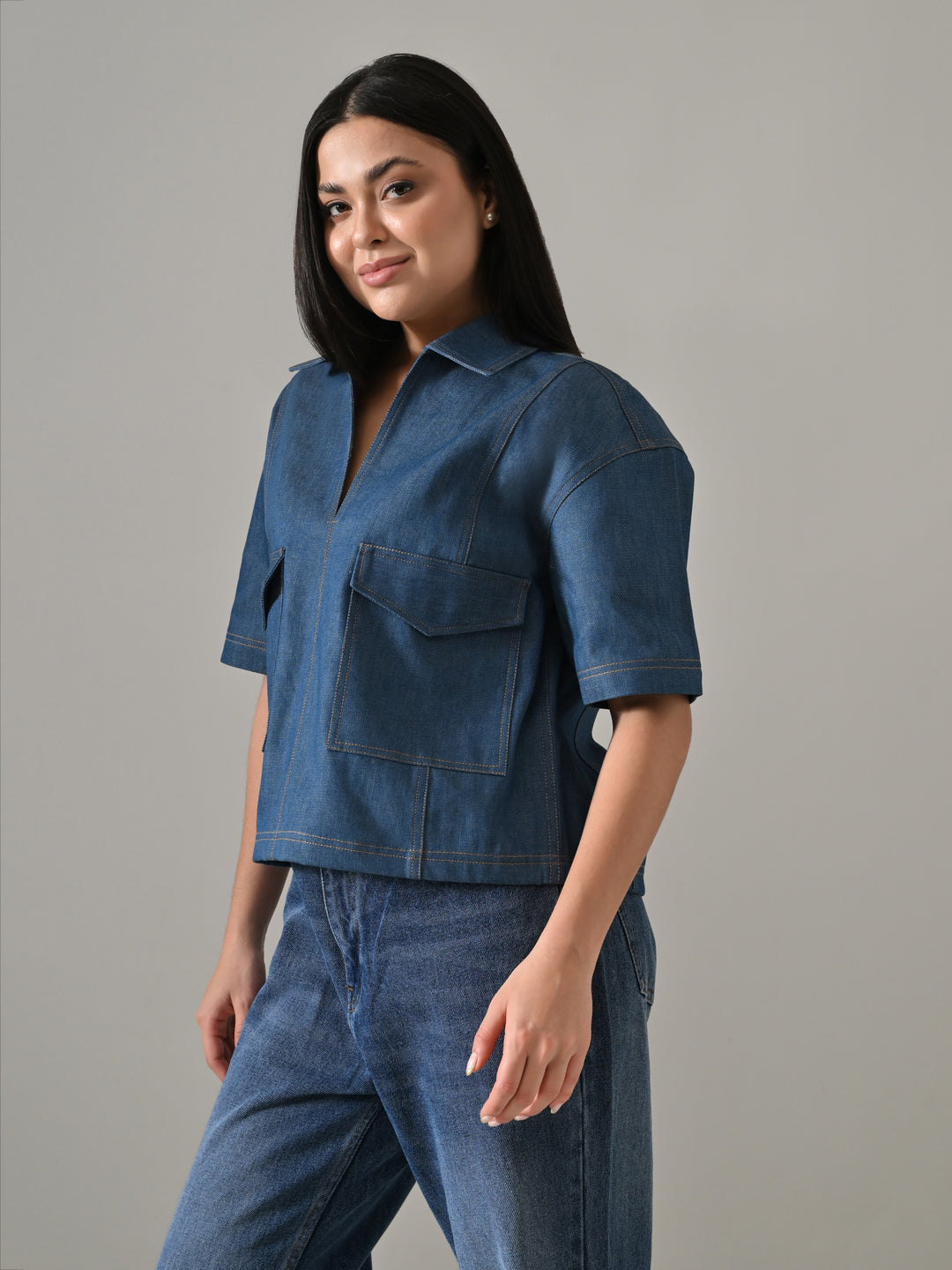 ENNIS OVERSIZED TOP (DENIM BLUE)