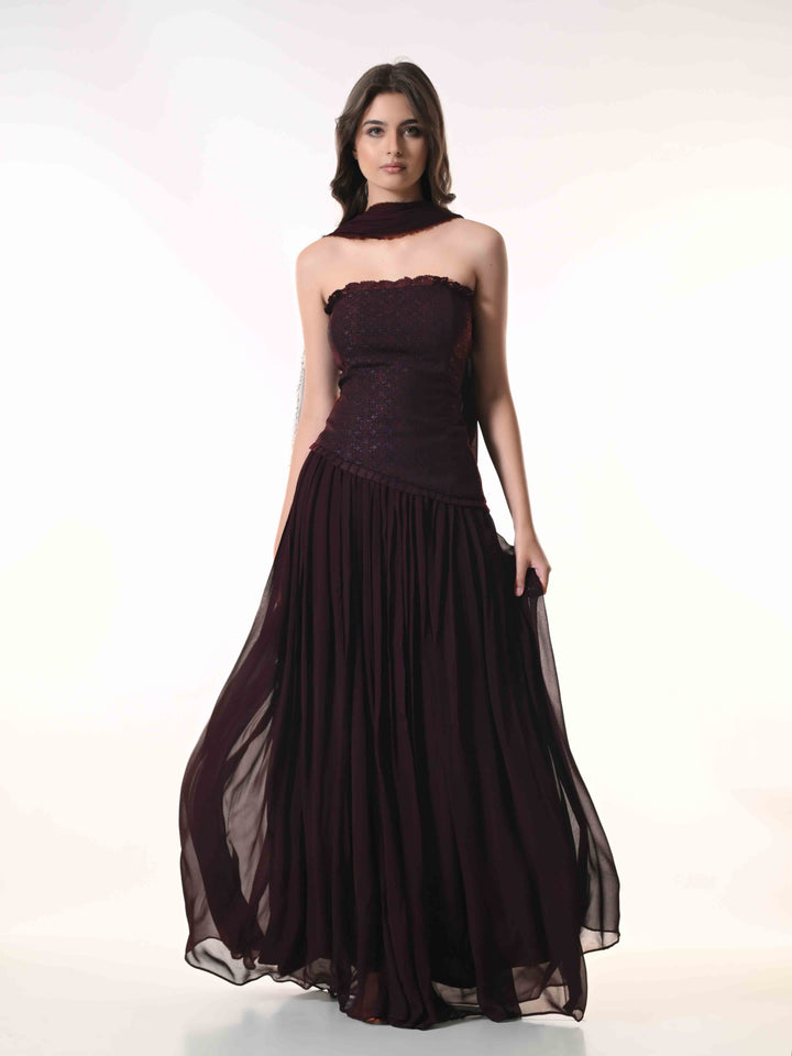 Mae, Indo Western Skirt Set (Wine)