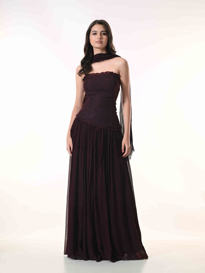 Mae, Indo Western Skirt Set (Wine)