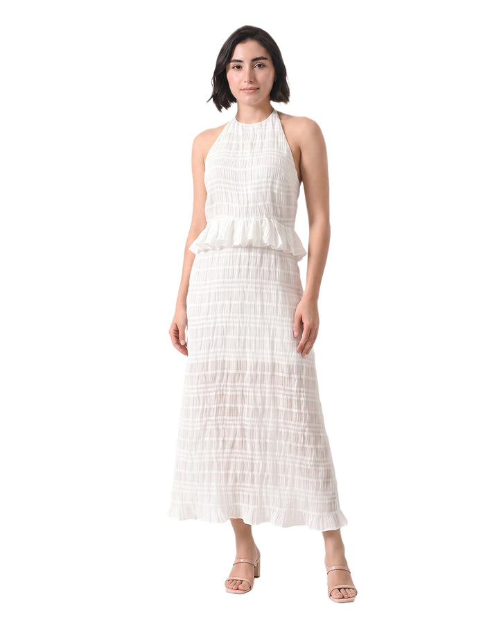 COVE Textured Halter Dress (White)