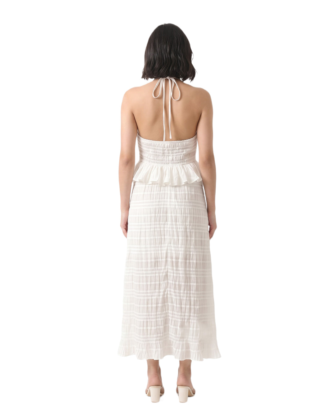 COVE Textured Halter Dress (White)