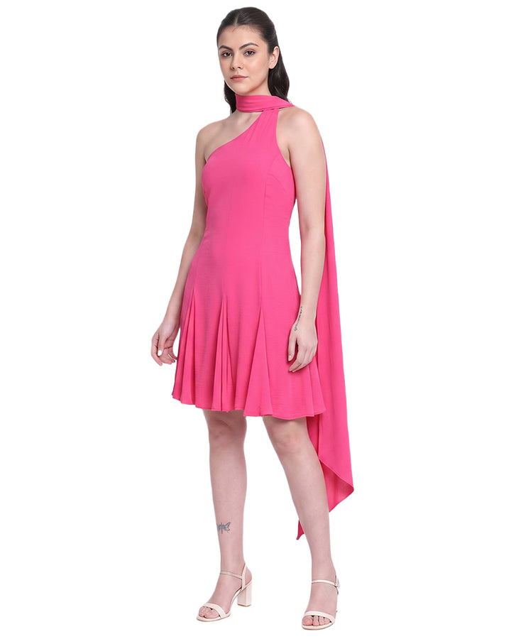 MAEVE Pink Asymmetric Georgette Dress