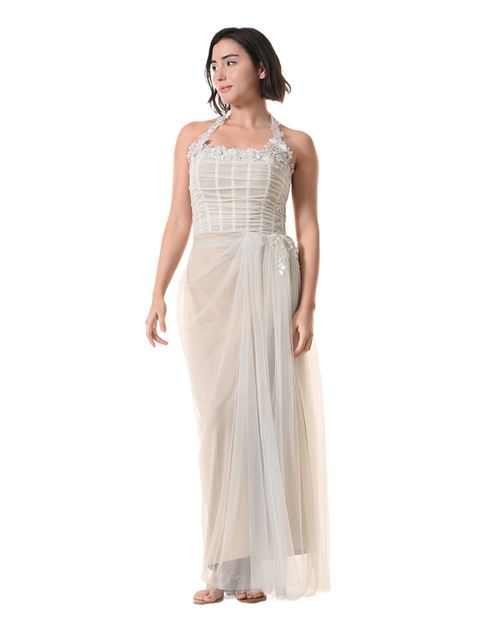 NUDE, Embellished Drape Dress(Soft Beige)