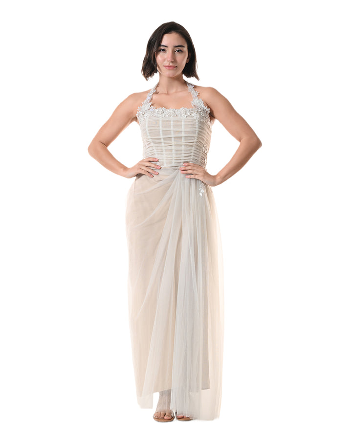 NUDE, Embellished Drape Dress(Soft Beige)