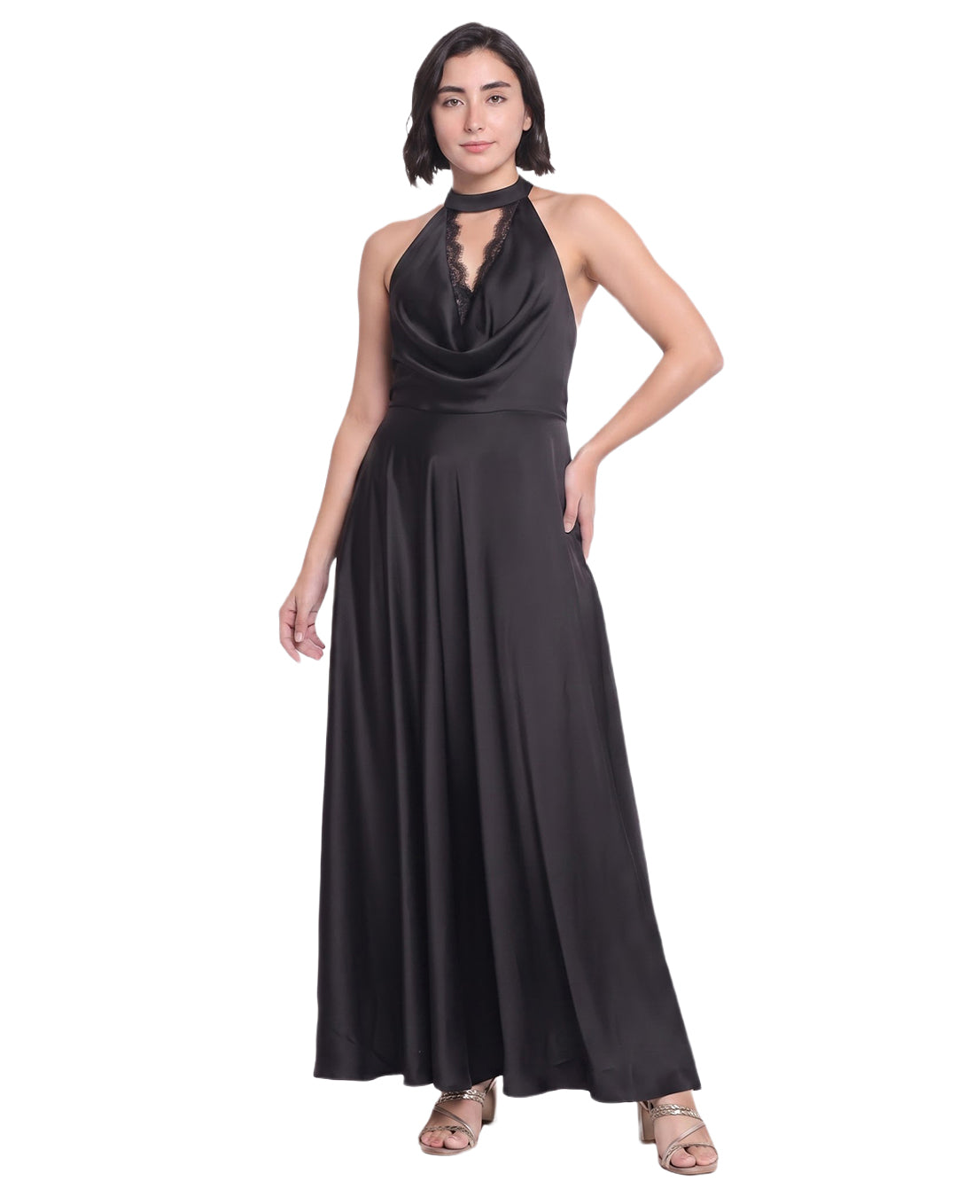 SAMAIRA, Tailored Fit Satin Western Wear Dress (Black)