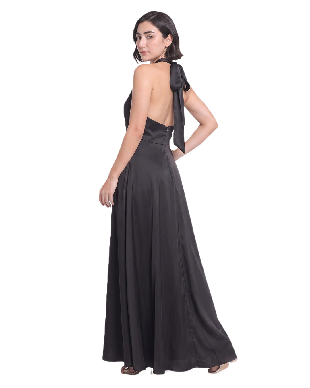 SAMAIRA, Tailored Fit Satin Western Wear Dress (Black)
