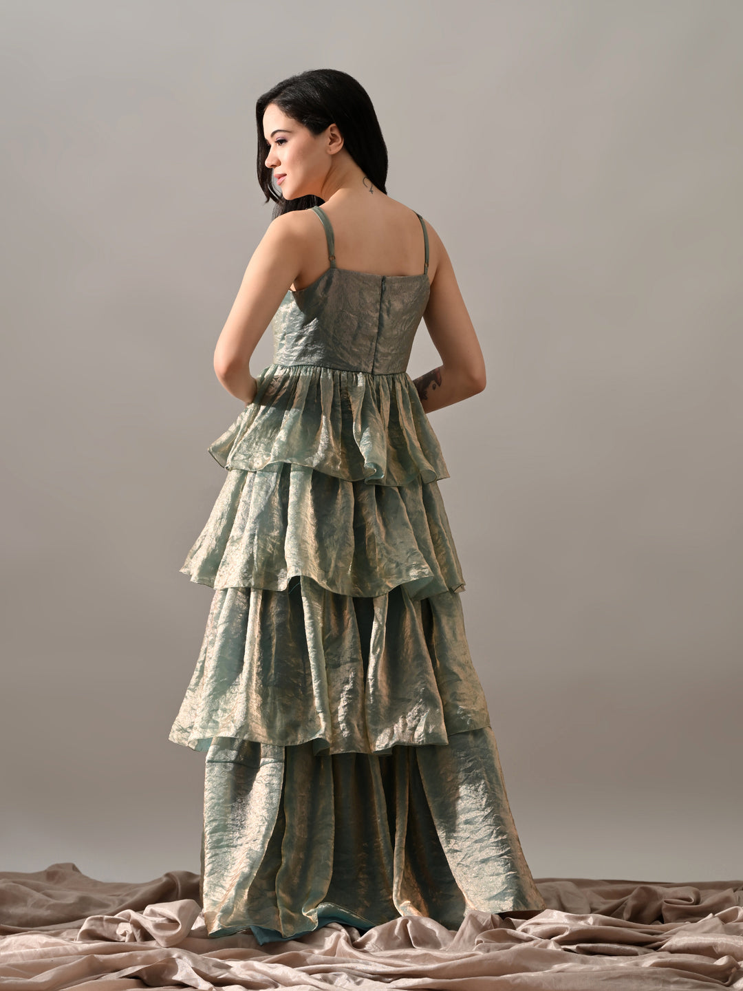 Isabelle Chiffon Cape Dress (Blue)