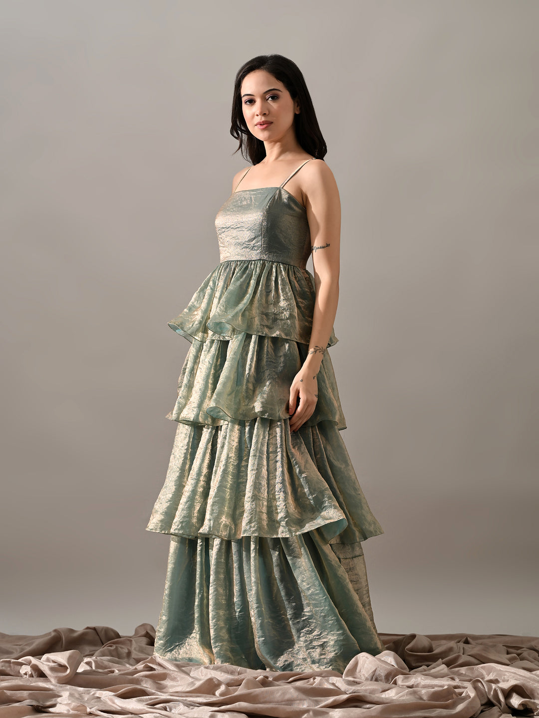 Isabelle Chiffon Cape Dress (Blue)