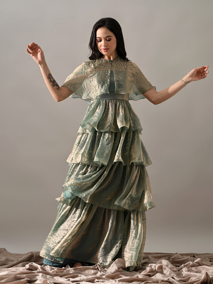 Isabelle Chiffon Cape Dress (Blue)