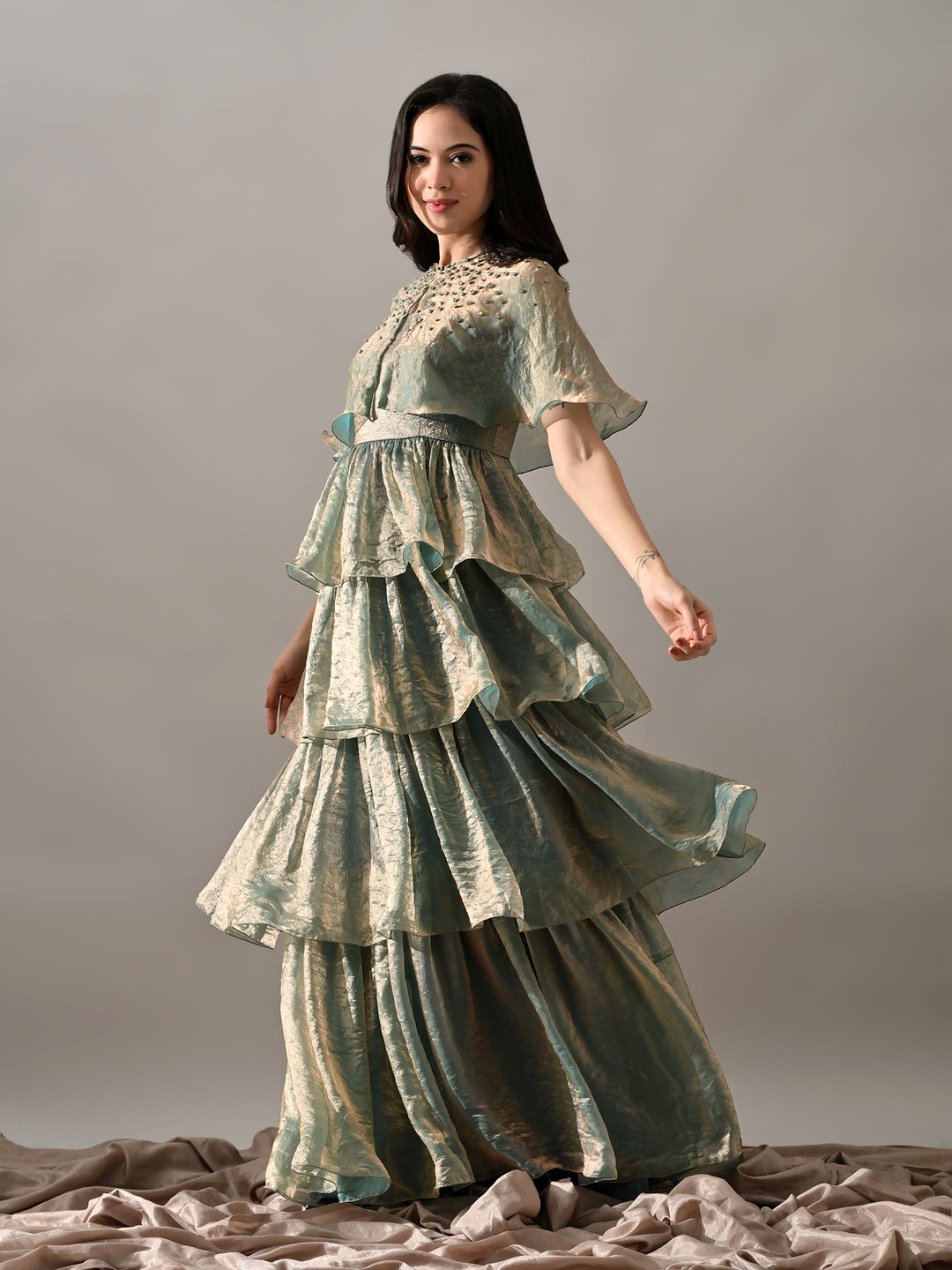 Isabelle Chiffon Cape Dress (Blue)