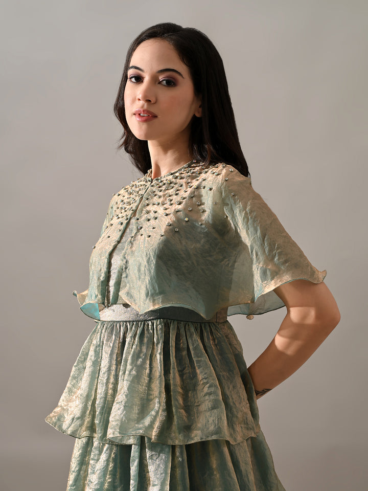 Isabelle Chiffon Cape Dress (Blue)