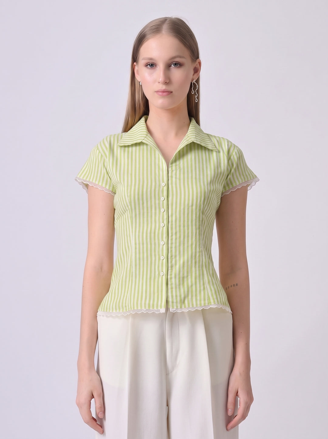 LACY GINGHAM CHECK SHIRT (Green)