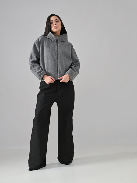 DRILL FELT CROP OVERSIZED JACKET (LIGHT GREY)
