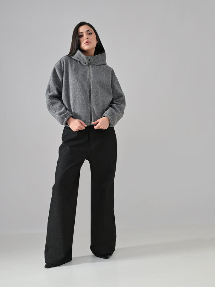 LIGHT GREY DRILL FELT CROP OVERSIZED JACKET (LIGHT GREY)