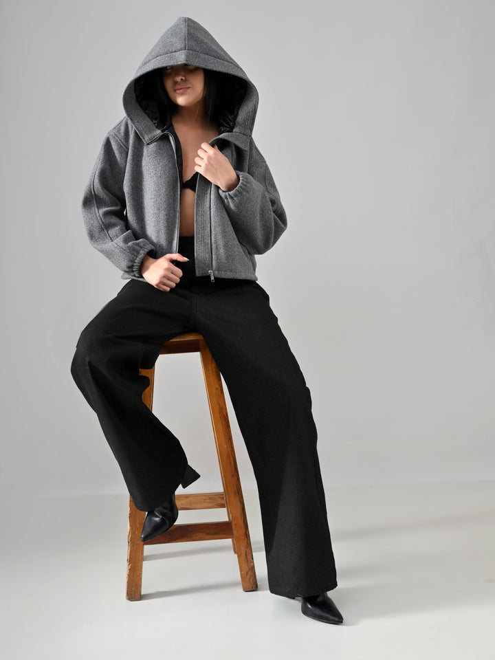 LIGHT GREY DRILL FELT CROP OVERSIZED JACKET (LIGHT GREY)