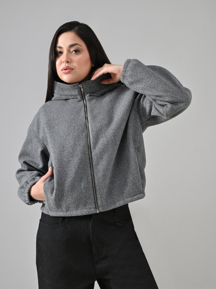 LIGHT GREY DRILL FELT CROP OVERSIZED JACKET (LIGHT GREY)