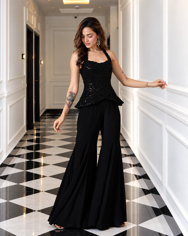 Kaila Black Sequins Indo-Western Sharara Set (Black)