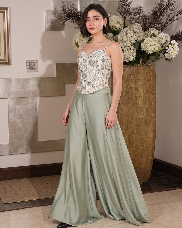 Kalki, Slim Fit Indo western Sharara set (Pista Green)