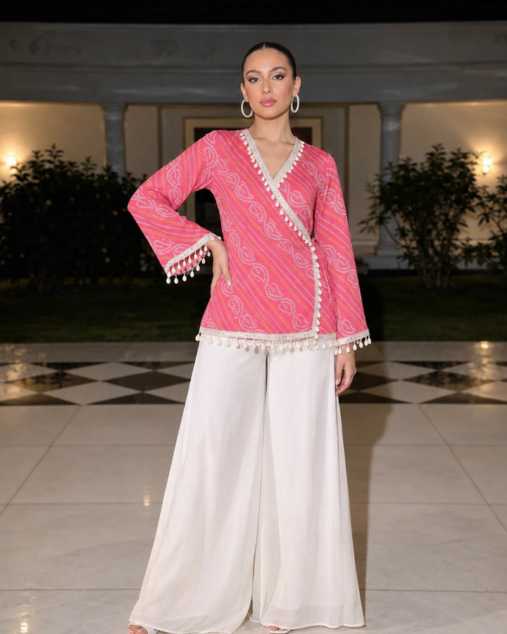 Kiara, Bandhani, Indo-Western sharara set (PINK)